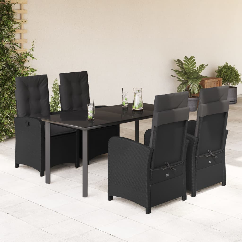 5-tlg. Garten-Essgruppe mit Kissen Schwarz Poly Rattan